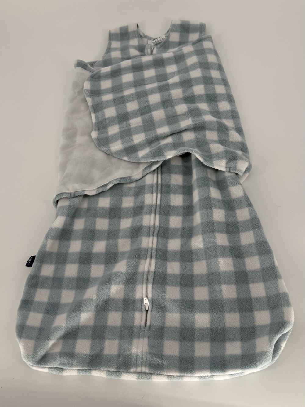 Halo SleepSack Swaddle Small Blue White Gingham Check Fleece Baby Sleep Bag